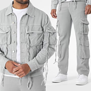 Uniplay - Ensemble Veste Jean Et Pantalon Cargo Jean 198 Gris