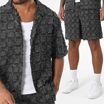 Uniplay - Conjunto Camisa Mangas Cortas Y Pantalón Corto Jogging A Cuadros 228 Gris Antracita Melange