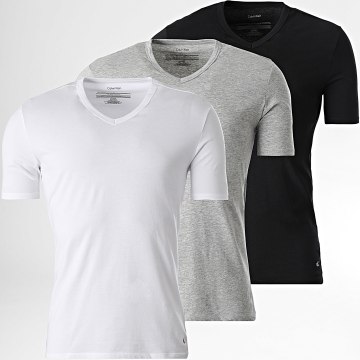 Calvin Klein - Lot De 3 Tee Shirts Col V 4186 Blanc Gris Chiné Noir