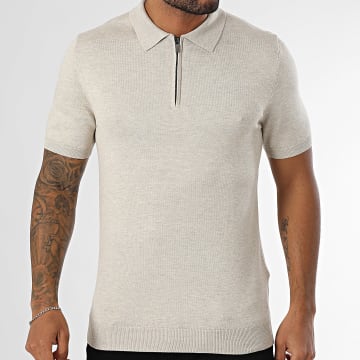 Frilivin - Polo Manches Courtes Col Zippé 365 Beige Chiné