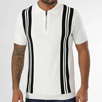 Frilivin - Polo Manches Courtes Col Zippé 615 Blanc Noir