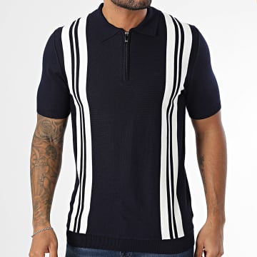 Frilivin - Polo manica corta con zip 263 blu navy bianco