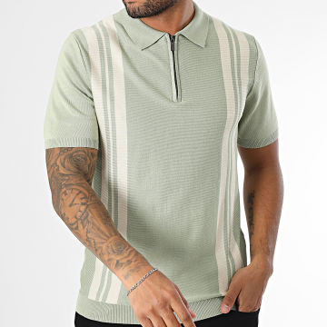 Frilivin - Polo manica corta con zip 611 Verde chiaro Beige