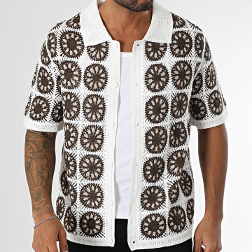 Frilivin - 210 Camicia a maniche corte in rete bianco marrone