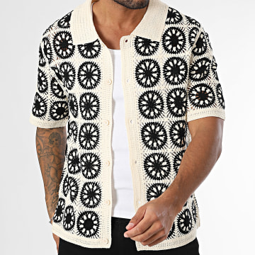 Frilivin - 925 Camicia a maniche corte in maglia nera beige