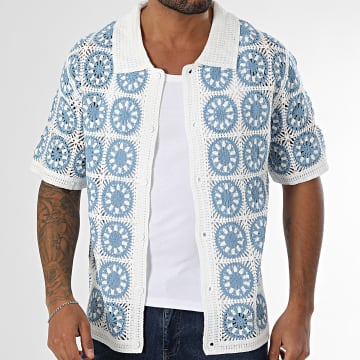 Frilivin - 231 Camicia a maniche corte in rete bianca e blu