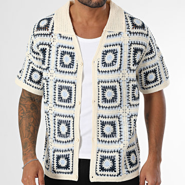 Frilivin - 115 Camicia a maniche corte a rete beige azzurro navy