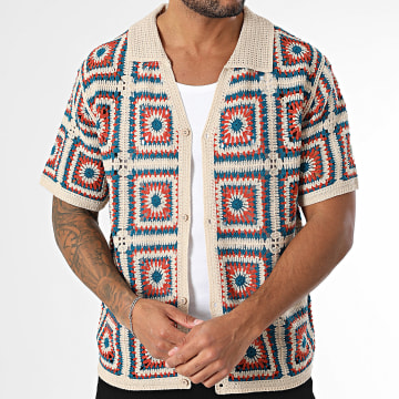 Frilivin - Camicia a maniche corte in rete 915 Beige Blu Arancione