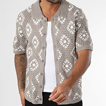 Frilivin - Camicia a maniche corte in rete 964 Taupe White