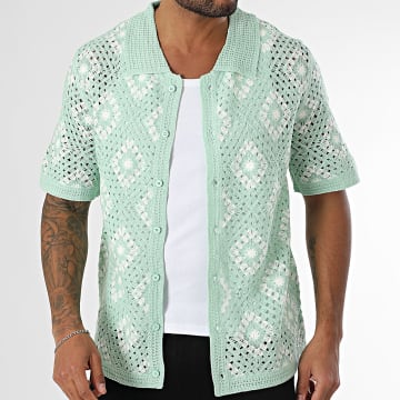 Frilivin - Camicia a maniche corte in rete 611 verde bianco