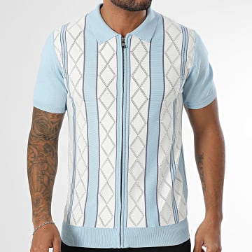 Frilivin - Polo manica corta con zip 714 azzurro bianco