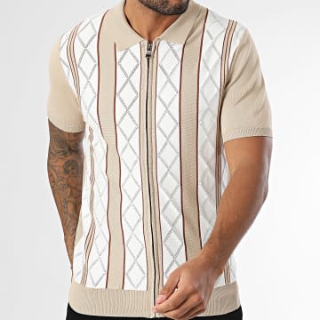 Frilivin - Polo a manica corta con zip 375 Beige Bianco