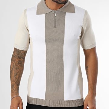 Frilivin - Polo manica corta con zip 087 Bianco Beige Taupe