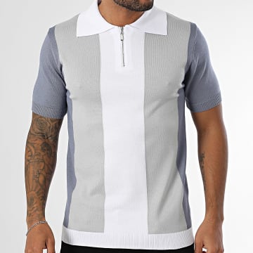 Frilivin - Polo manica corta con zip 087 bianco blu grigio