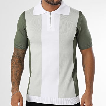 Frilivin - Polo manica corta con zip 087 verde bianco verde chiaro