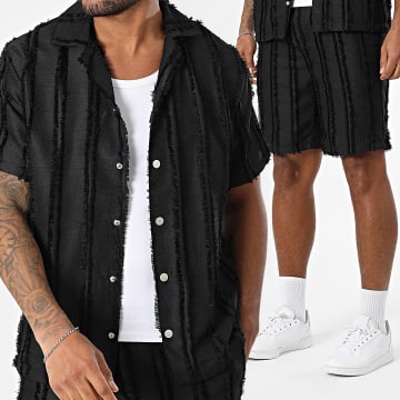 Frilivin - Ensemble Chemise Manches Courtes Et Short Jogging A Rayures V62 Noir
