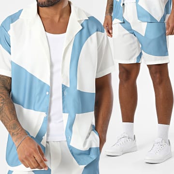 Frilivin - Ensemble Chemise Manches Courtes Et Short Jogging L80 Bleu Clair Blanc