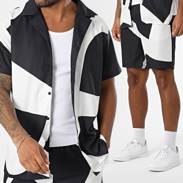 Frilivin - Ensemble Chemise Manches Courtes Et Short Jogging L80 Noir Blanc