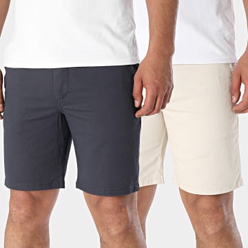 JJREBEL - Lote de 2 pantalones cortos Sharp Chino Beige claro Azul marino