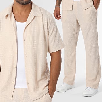 KZR - Ensemble Chemise Manches Courtes Et Pantalon A Rayures 178 Beige