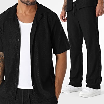 KZR - Ensemble Chemise Manches Courtes Et Pantalon A Rayures 178 Noir