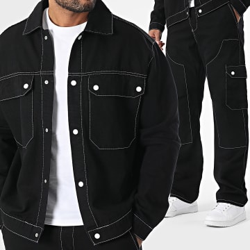 KZR - Ensemble Surchemise Jean Et Pantalon Cargo Jean 188 Noir
