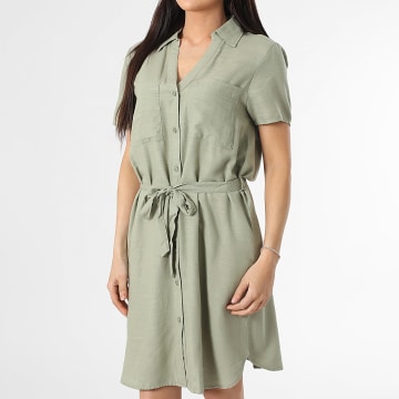 Only - Kleid Hemdbluse Frau Caya Linen Grün