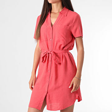 Only - Kleid Hemdbluse Frau Caya Linen Rot