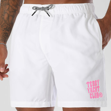 Teddy Yacht Club - Shorts de baño Street Roll Blanco Rosa Fluo