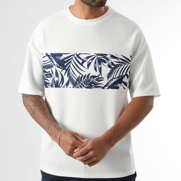 LBO - Tee Shirt Oversize Texturé Large Imprimé 1928 Beige Clair Bleu Marine