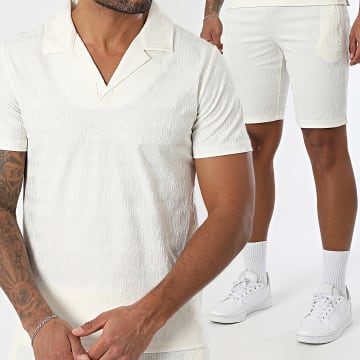 Zayne Paris  - Conjunto de polo de manga corta y pantalón corto texturizado 117 Beige claro