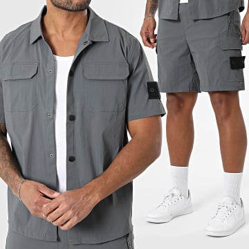 Zayne Paris  - 139 Conjunto de camisa de manga corta gris marengo y pantalón corto cargo