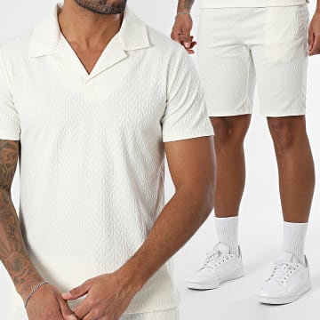 Zayne Paris  - Conjunto de polo de manga corta y pantalón corto texturizado 119 beige claro