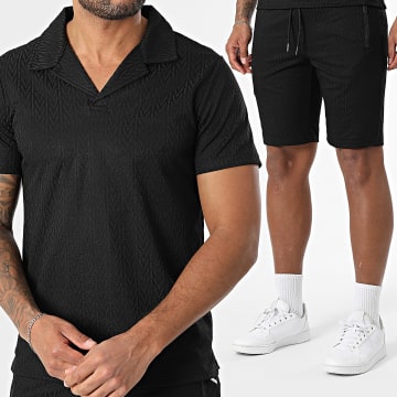 Zayne Paris  - Conjunto de polo de manga corta y pantalón corto texturizado 119 negro