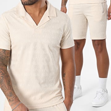 Zayne Paris  - Ensemble Polo Manches Courtes Et Short Jogging Texturé 117 Beige