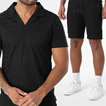 Zayne Paris  - Conjunto de polo de manga corta y pantalón corto texturizado 117 negro