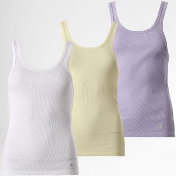 Calvin Klein - Lot De 3 Débardeurs Femme 7493 Blanc Jaune Violet