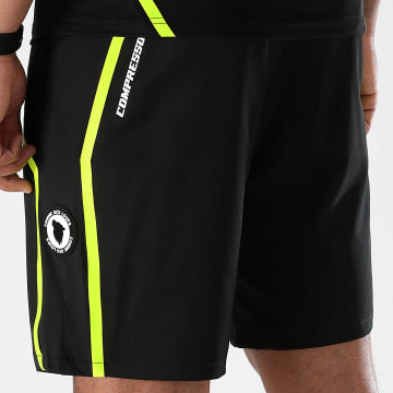 Comme Des Loups - Compressor Jogging Shorts Negro Amarillo Fluo