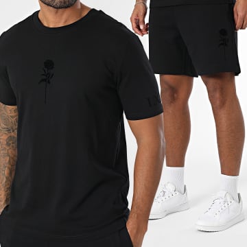 Luxury Lovers - Set di maglietta e pantaloncini da jogging in velluto rosa e nero