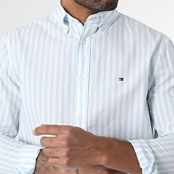 Tommy Hilfiger - Langarmshirt Gestreift Flex Poplin Blod Stripe 9159 Hellblau Weiß
