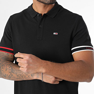 Tommy Jeans - Polo Manches Courtes Slim Flag Cuff 1306 Noir