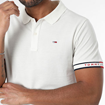 Tommy Jeans - Polo Manches Courtes Slim Flag Cuff 1306 Blanc