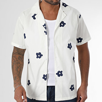 Frilivin - Korte mouwen shirt W92 Wit Blauw Marine Bloemen