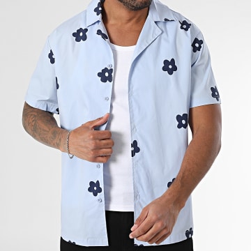 Frilivin - Chemise Manches Courtes W92 Bleu Clair Bleu Marine Floral