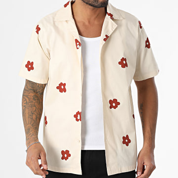 Frilivin - Chemise Manches Courtes W92 Beige Bordeaux Floral