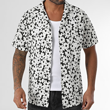 Frilivin - Y95 Zwart Wit Gebloemd Shirt Korte Mouw