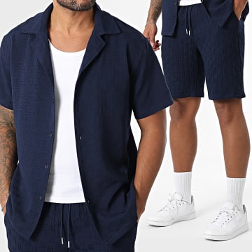 Frilivin - Set aus Kurzarmhemd und texturierten Joggingshorts D71 Marineblau