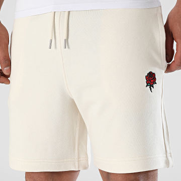 Luxury Lovers - Pantalón Corto Jogging Bordado Rosas Beige
