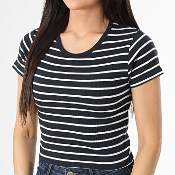 Teddy Smith - Tee Shirt Crop A Rayures Femme Rema IC31000034D Bleu Marine Blanc