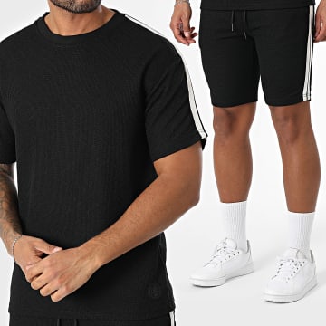 Zelys Paris - Ensemble Tee Shirt Et Short Jogging A Bandes Paga Noir